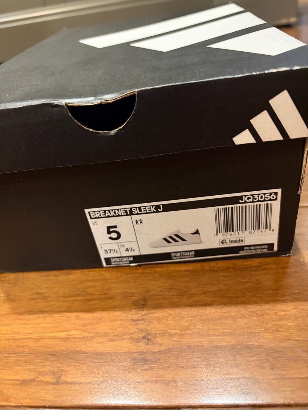 adidas Breaknet Sleek J White with Black Stripes Kids Sneakers